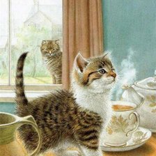Схема вышивки «котёнок к чаю»