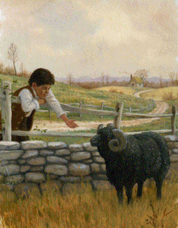 серия "дети с живностями" - мальчик.баран. - предпросмотр