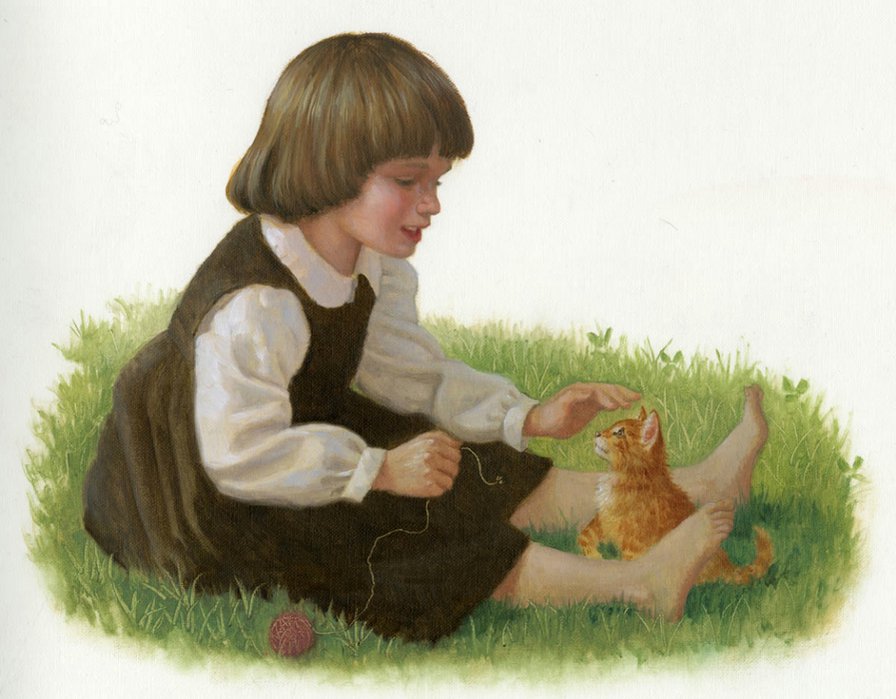 серия "дети с живностями" - девочка.котенок - оригинал