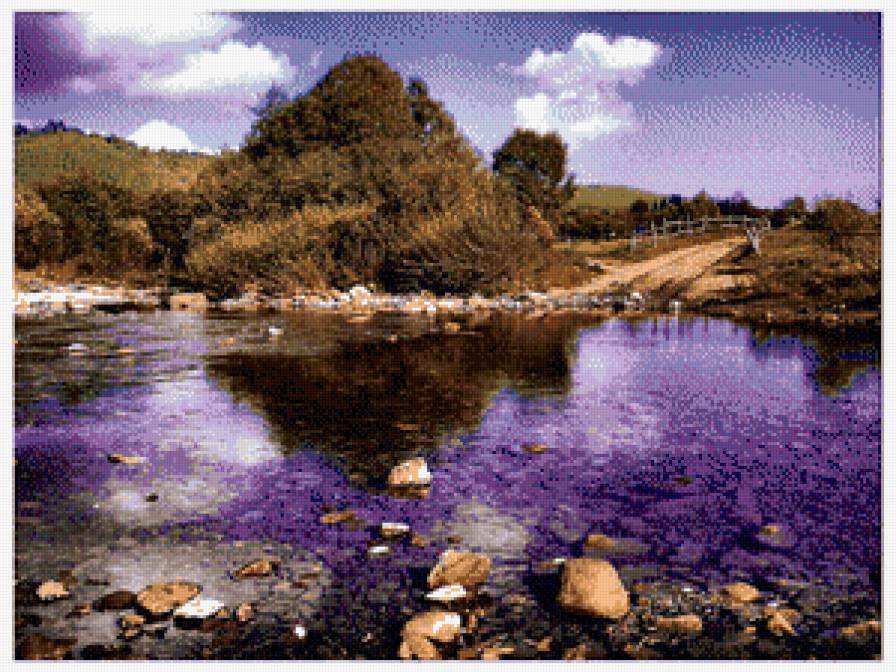 Пейзаж - горы, лес, природа, деревья, вода, цветы, река, небо - предпросмотр