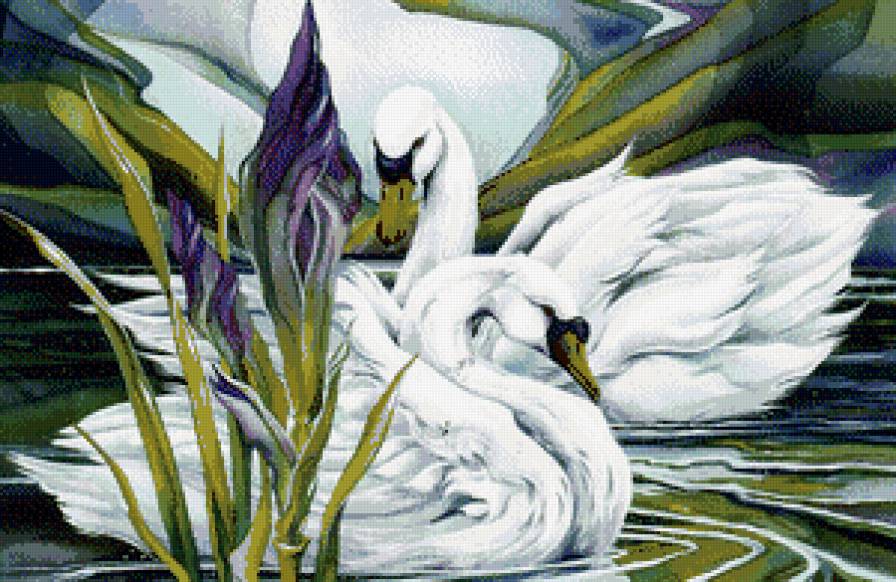 №517183 - лебеди, живопись, пара - предпросмотр