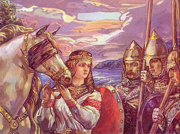 Русь Великая... "Конь Судьбы" (живопись) - люди, история, воины, девушка, животные, лошади, женщина - оригинал