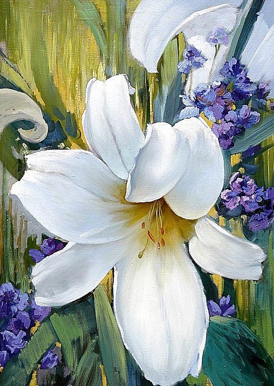 Белая лилия - цветы, лилии.живопись - оригинал