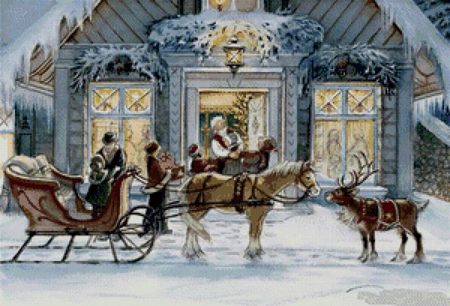 Зимнее настроение - пейзаж, люди, лошади, зима, животные - предпросмотр