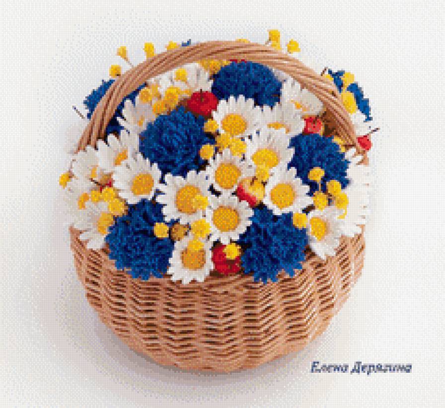 Корзинка с ромашками и васильками - ромашки, корзина, цветы, васильки - предпросмотр
