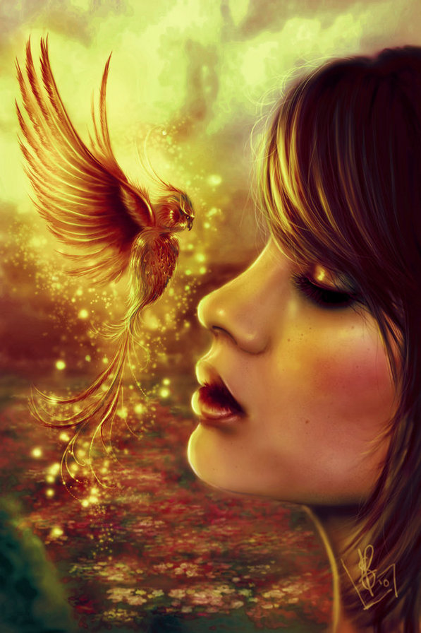 Девушка с птицей - фентези, волшебство, девушки, птицы - оригинал