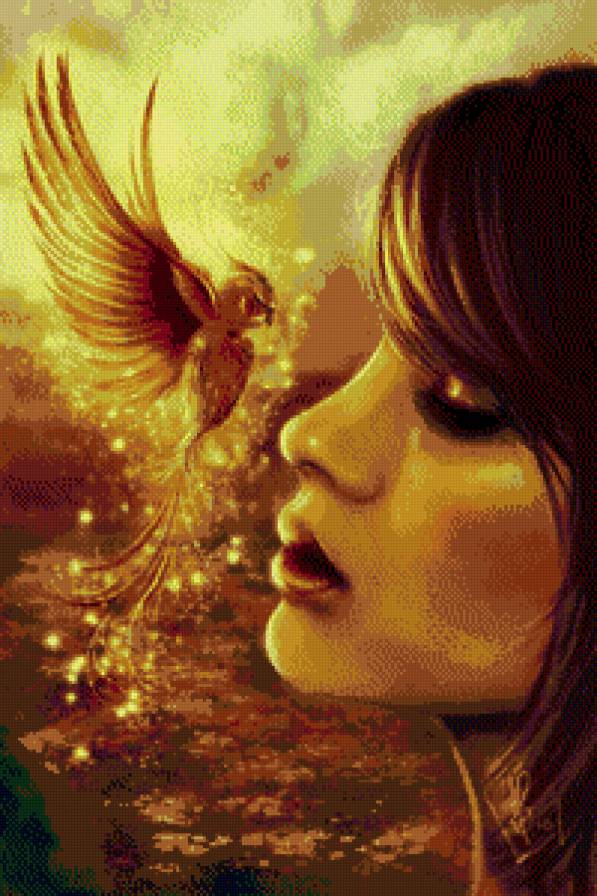 Девушка с птицей - птицы, девушки, волшебство, фентези - предпросмотр