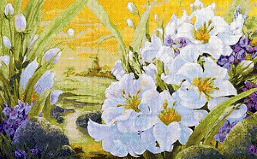 "Нежные лилии" (живопись) - картина, живопись, цветы, лилии - предпросмотр