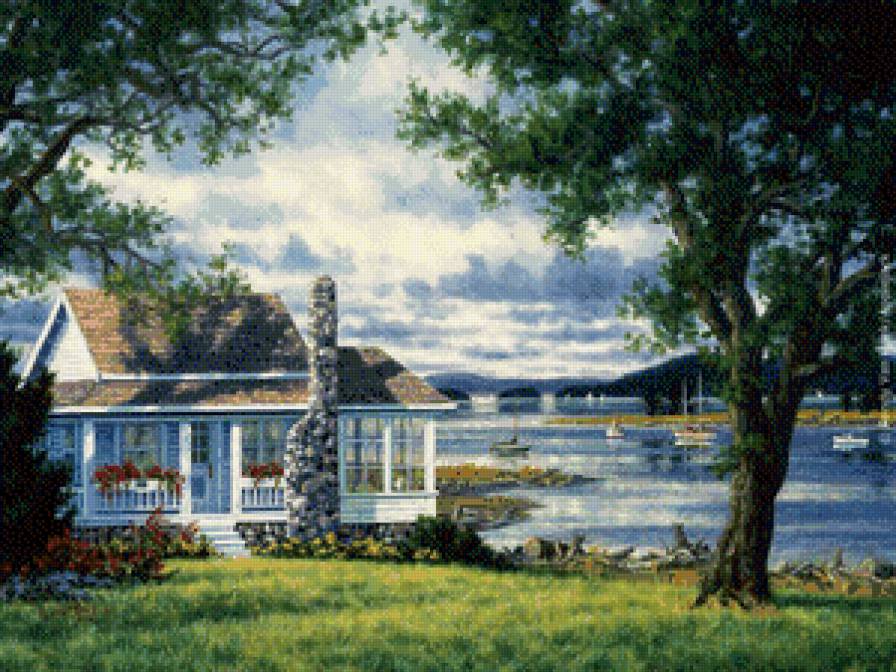 На берегу моря - пейзаж, море, домик - предпросмотр