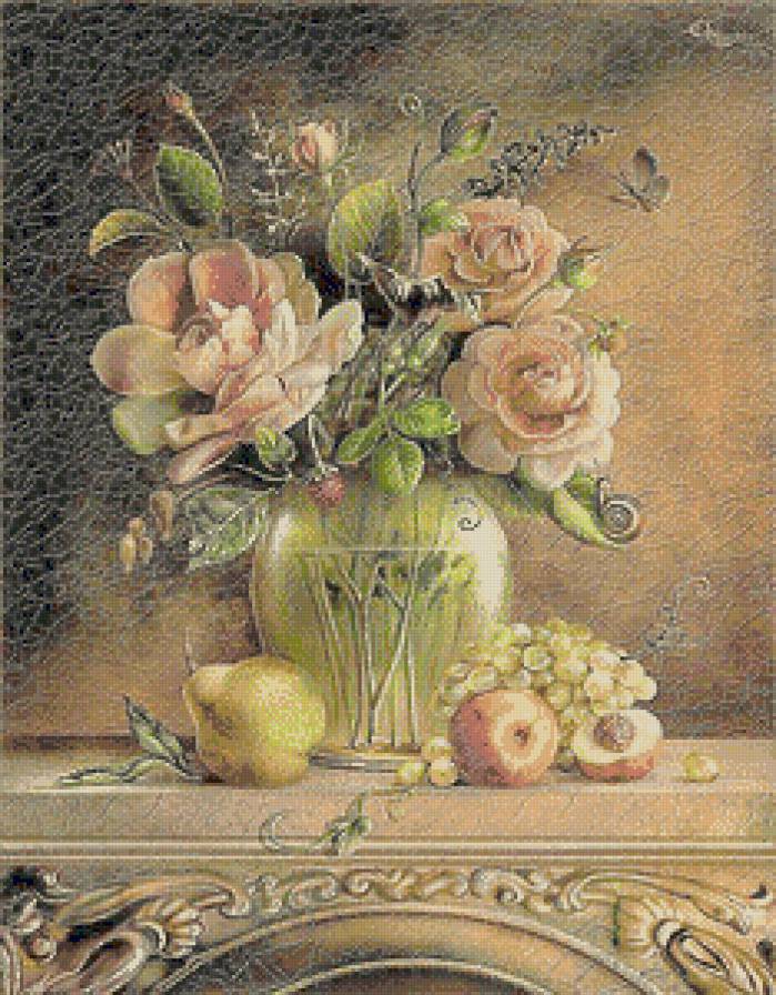 Натюрморт - цветы, фрукты, розы, натюрморт - предпросмотр