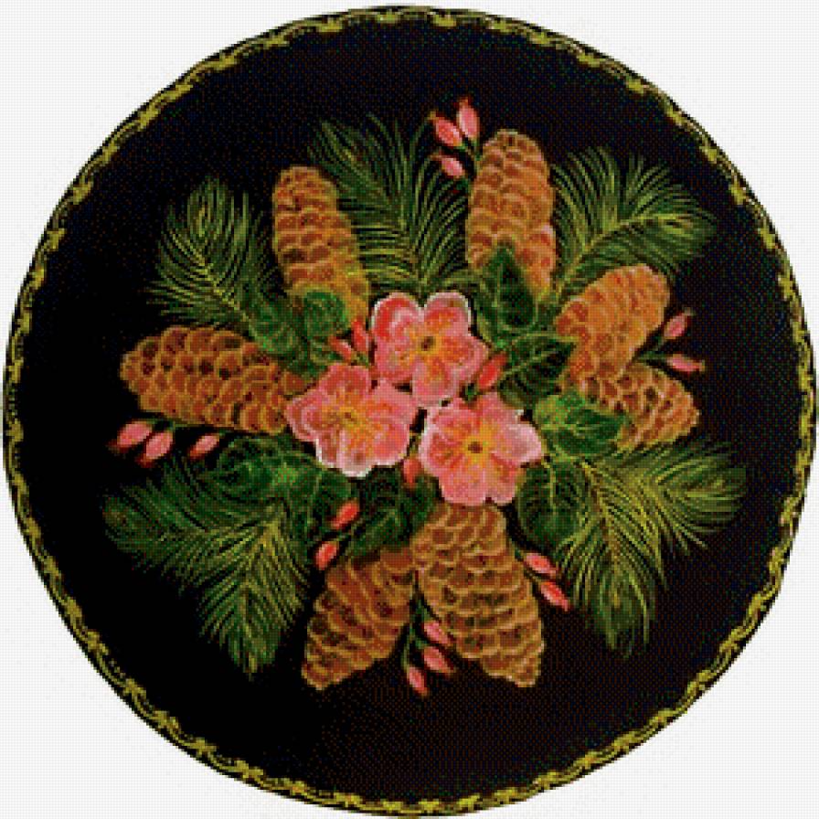 новогоднее панно - елка, новый год, шишка, цветы, праздник, живопись - предпросмотр