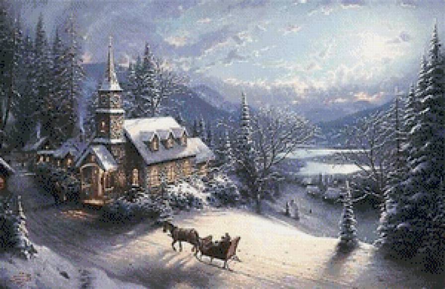 на рождественский молебен - церковь, праздник, зима, городок, снег, новый год, сани, рождество - предпросмотр