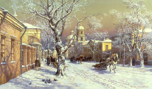 зима в провинциальном городке - сани, городок, рождество, зима, снег, новый год - оригинал