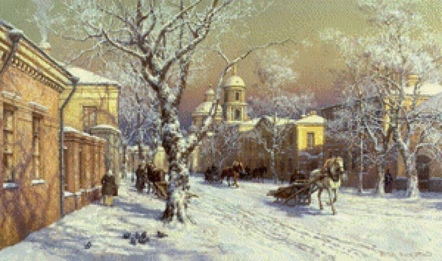 зима в провинциальном городке - городок, сани, рождество, зима, новый год, снег - предпросмотр