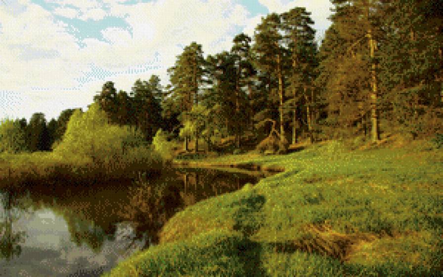 Пейзаж - небо, деревья, лес, река, вода, природа - предпросмотр