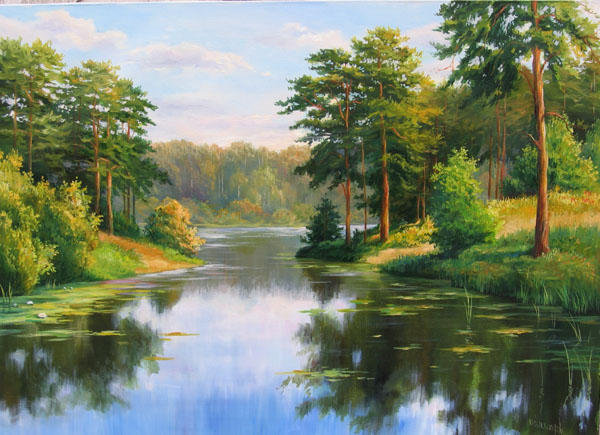 Пейзаж - река, деревья, лес, вода, природа, небо - оригинал