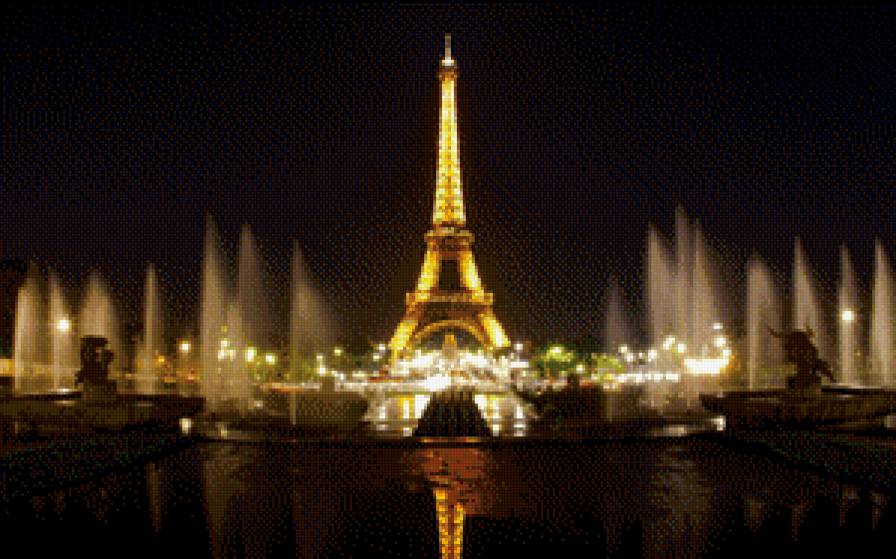 париж - фонтаны, эйфелевая башня, строения, ночь - предпросмотр