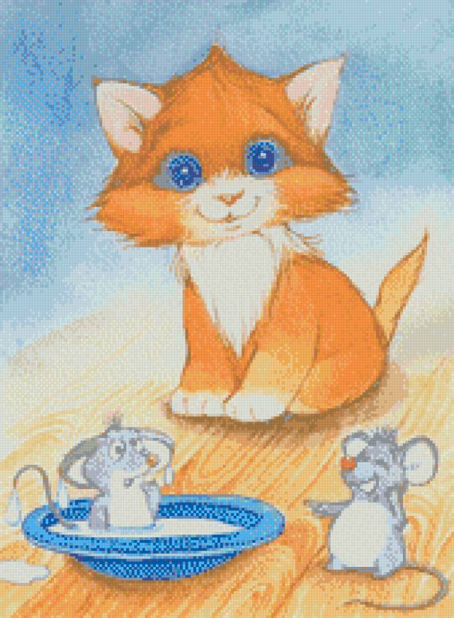 Искупался... - живопись, деткам, мыши, мультики, детское, кошки - предпросмотр