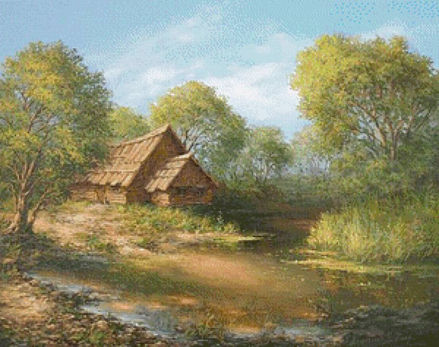 "Домик из детства" (Е и М Иваненко) - пейзаж, домики, деревня, картины, лето - предпросмотр