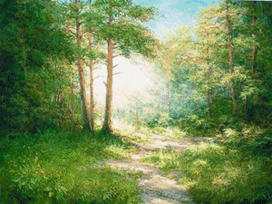 "Лесная тропка" (Е и М.Иваненко) - лес, живопись, тропки, картины, пейзаж, лето - предпросмотр
