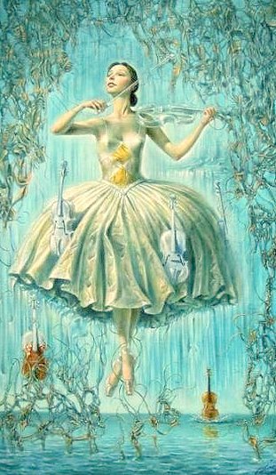 Мелодия скрипки...(сюрреализм) - девушка, балет, картины.сюрреализм, дама, люди, скрипка, живопись - оригинал