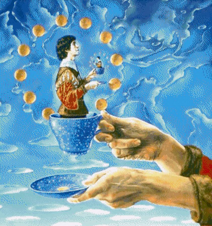 Чаепитие (сюрреализм) - сюрреализм, живопись, небо, люди, катрины, чай - предпросмотр