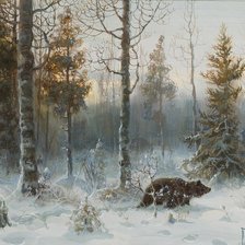 Оригинал схемы вышивки «медведь в зимнем лесу» (№518407)