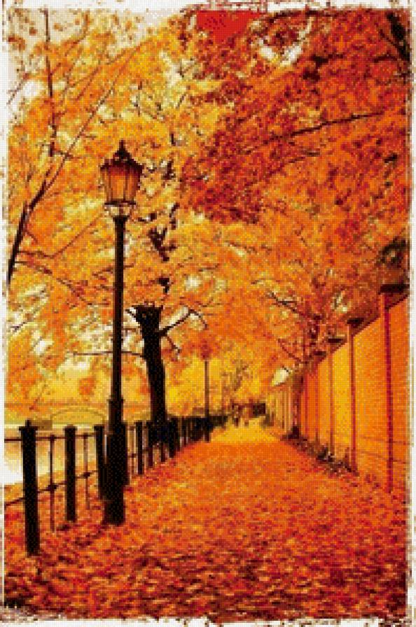 №518468 - дорога, осень, фонари, пейзаж - предпросмотр