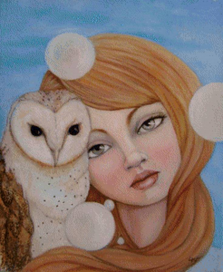 Девушка с совой - совы, девушка, птицы - предпросмотр