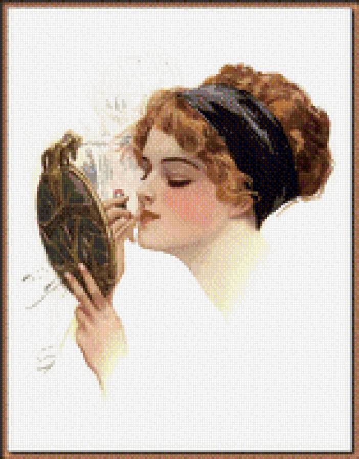 винтажная картинка - девушка, красящая губы:) - предпросмотр