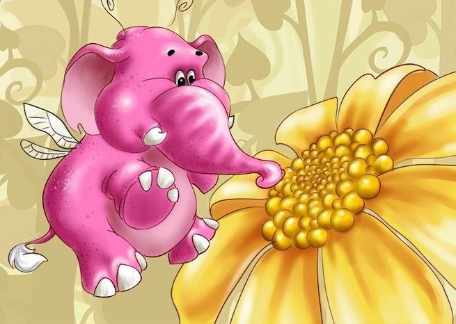 Розовый слон - деткам, мультики, цветы, слон, животные, детское - оригинал
