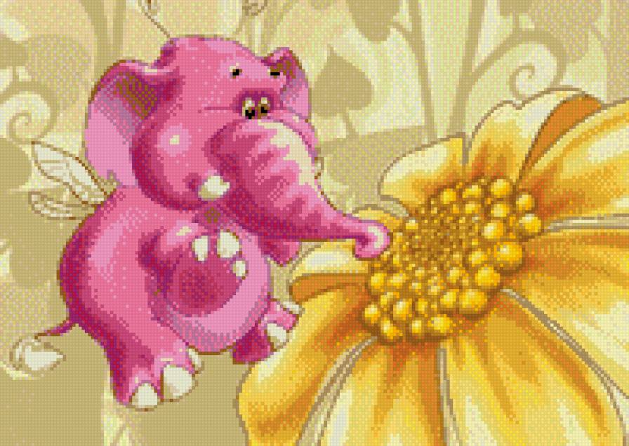 Розовый слон - цветы, деткам, мультики, детское, животные, слон - предпросмотр