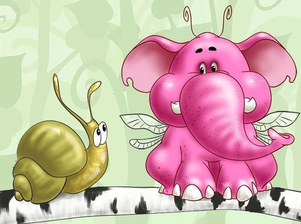 Розовый слон - деткам, животные, детское, улитка, слон, мультики - оригинал
