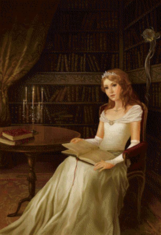 Чтение при свечах - дама, девушка, красавица, фэнтези - предпросмотр