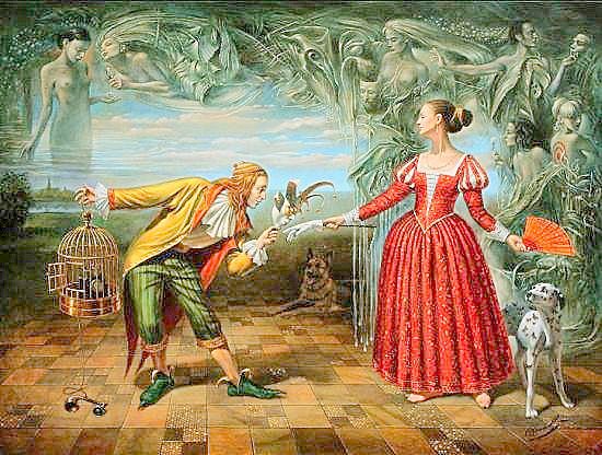 Свидание (сюрреализм) - романтика, картины, любовь, сюрреализм, живопись, люди, пара - оригинал