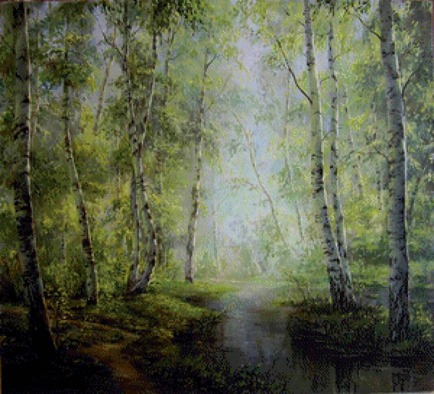 берёзовая роща - березы, весна, лес, речка, природа, дерево, ручей, роща, пейзаж - предпросмотр