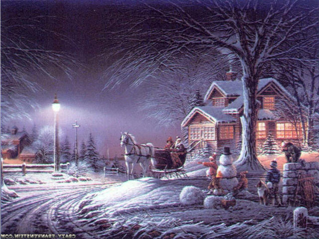 зима в гости - новый год, сани, зима, рождество, городок, снег - оригинал