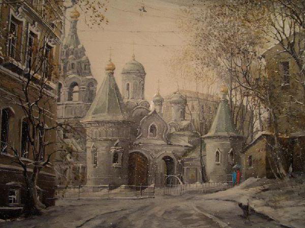 зима церковь - городок, провинция, зима, церковь, улочки - оригинал