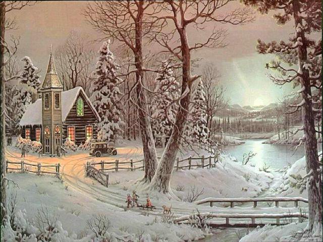 зима часовня - церковь, городок, часовня, зима, провинция, улочки - оригинал