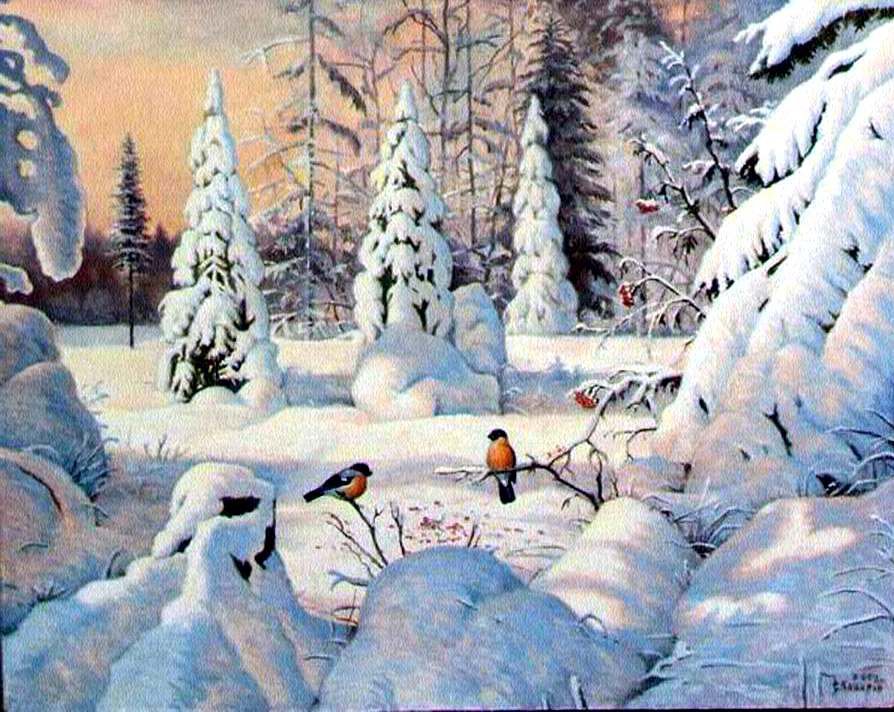 Зима - зима, пейзаж, птицы - оригинал