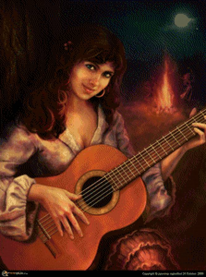 Цыганка с гитарой - цыганка, девушка, красавица, дама - предпросмотр