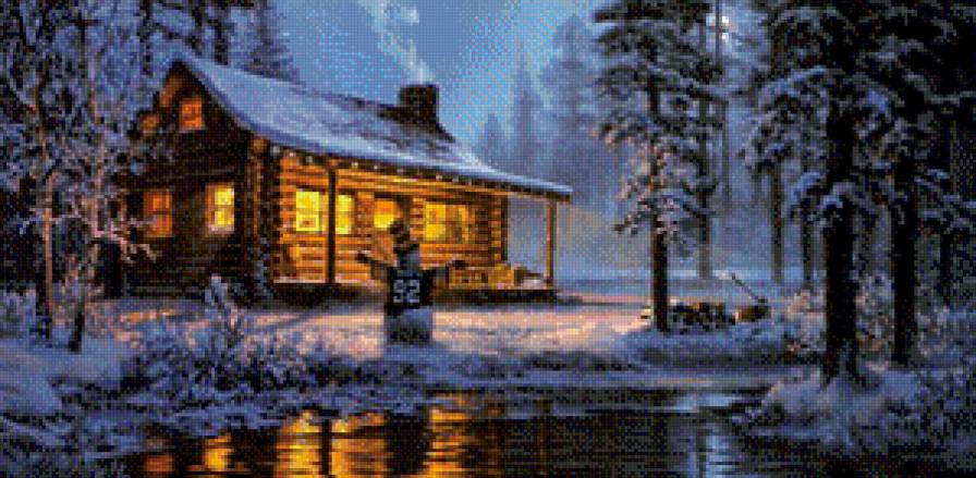 Серия "Зимний пейзаж" - домик, пейзаж, снег, река, зима - предпросмотр