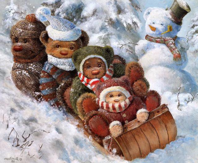 новогодние медведи - медведилес, елки, рождество, праздник, олени, новый год - оригинал
