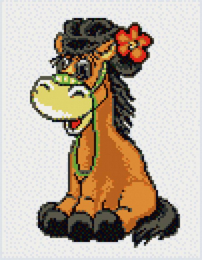 лошадка с цветком - лошадь, мультяшка - предпросмотр