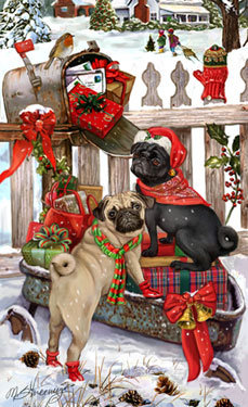 Новогодние мопсы - мопс, собака, новый год, праздник, зима - оригинал