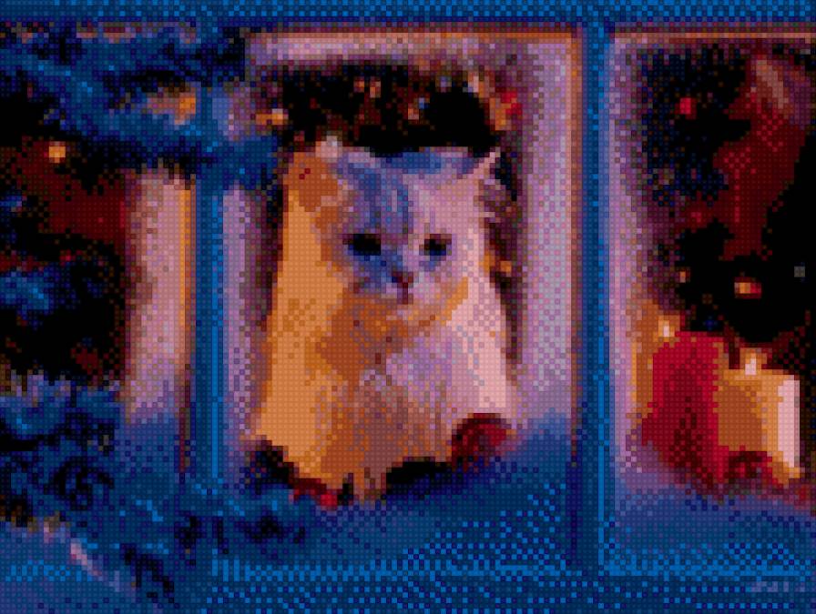Кошка у окошка - окно, кошка, новый год - предпросмотр