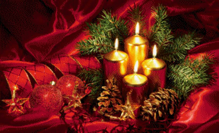 создаем  новогоднее настроение - огонь, елка, звезда, свеча, игрушки, гирлянда, шишка - предпросмотр