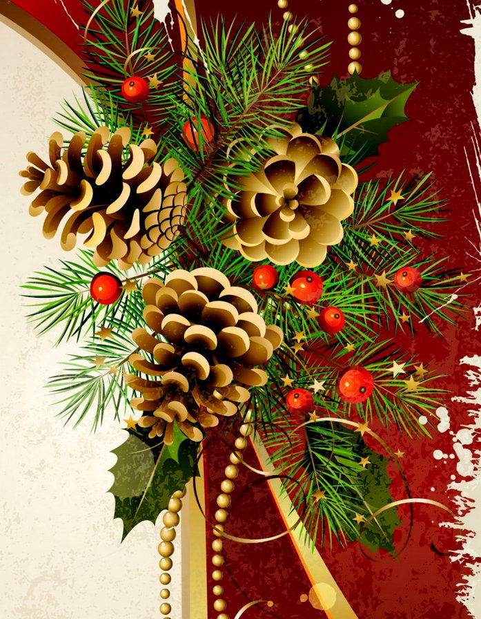 создаем  новогоднее настроение - гирлянда, елка, остролист, панно, шишка - оригинал