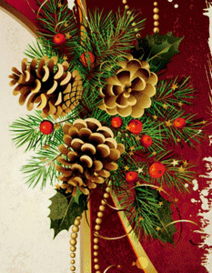 создаем  новогоднее настроение - елка, гирлянда, шишка, панно, остролист - предпросмотр