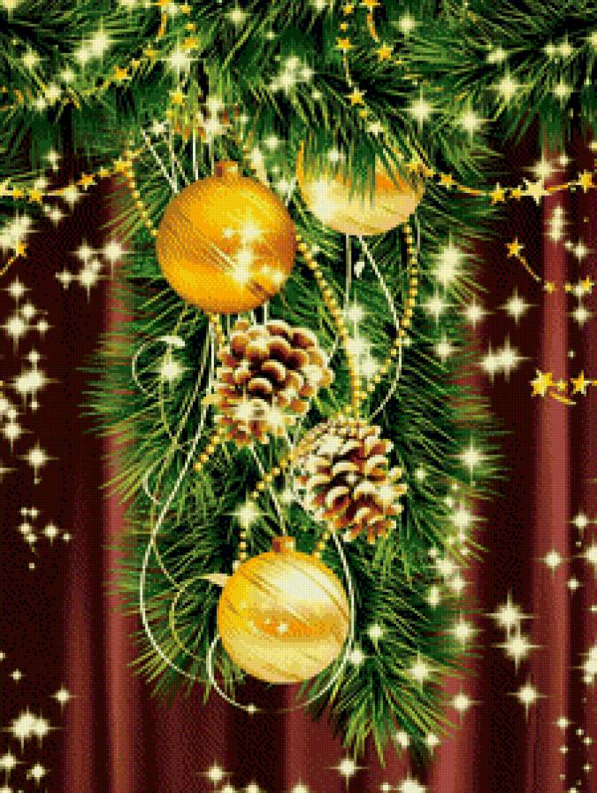 создаем  новогоднее настроение - игрушка, елка, шишка, гирлянда - предпросмотр